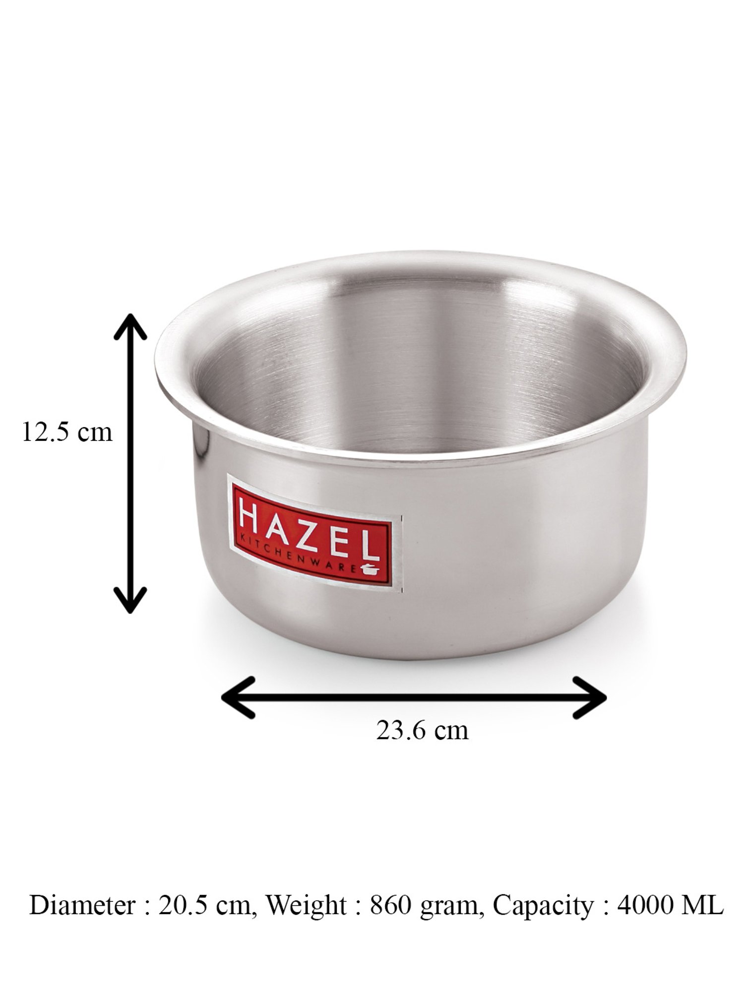 HAZEL Silver Aluminium 205 mm Tope (4000 ml) - Set of 1