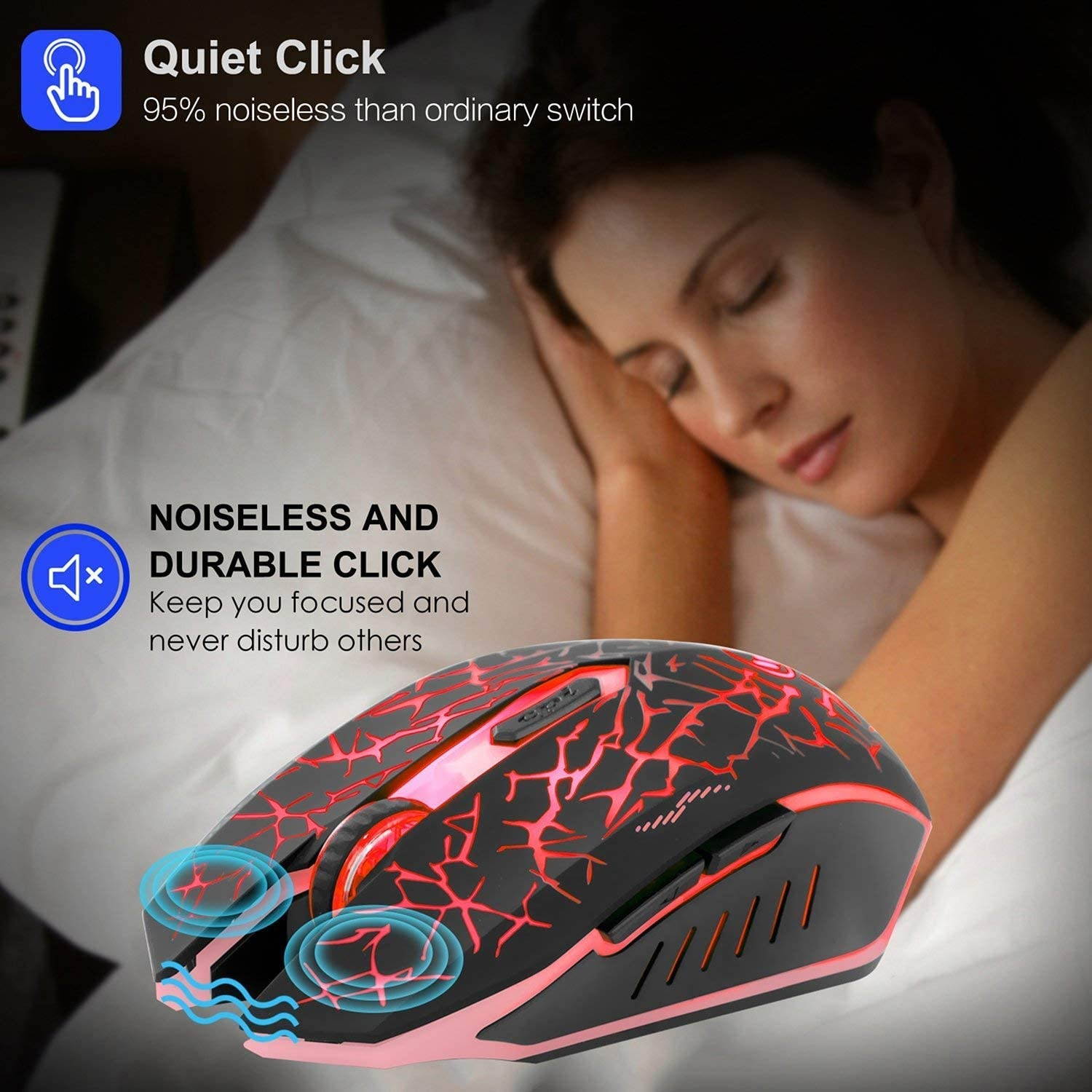 VEGCOO C12 Rechargeable Wireless Gaming Mouse Mice Silent Click Cordless Mouse 7 Smart Buttons PC Gaming Mouse Mice Advanced Technology with 2.4GHZ Up to 2400DPI (C12 Red)