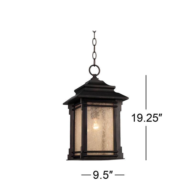 Franklin Iron Works Rustic Outdoor Ceiling Light Hanging Lantern Walnut Bronze 19 1/4" Frosted Glass Damp Rated for Porch Patio