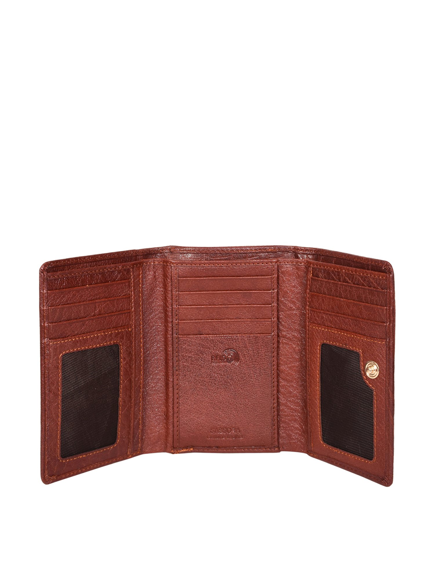 SASSORA Brown Solid Rfid Tri-Fold Wallet for Women