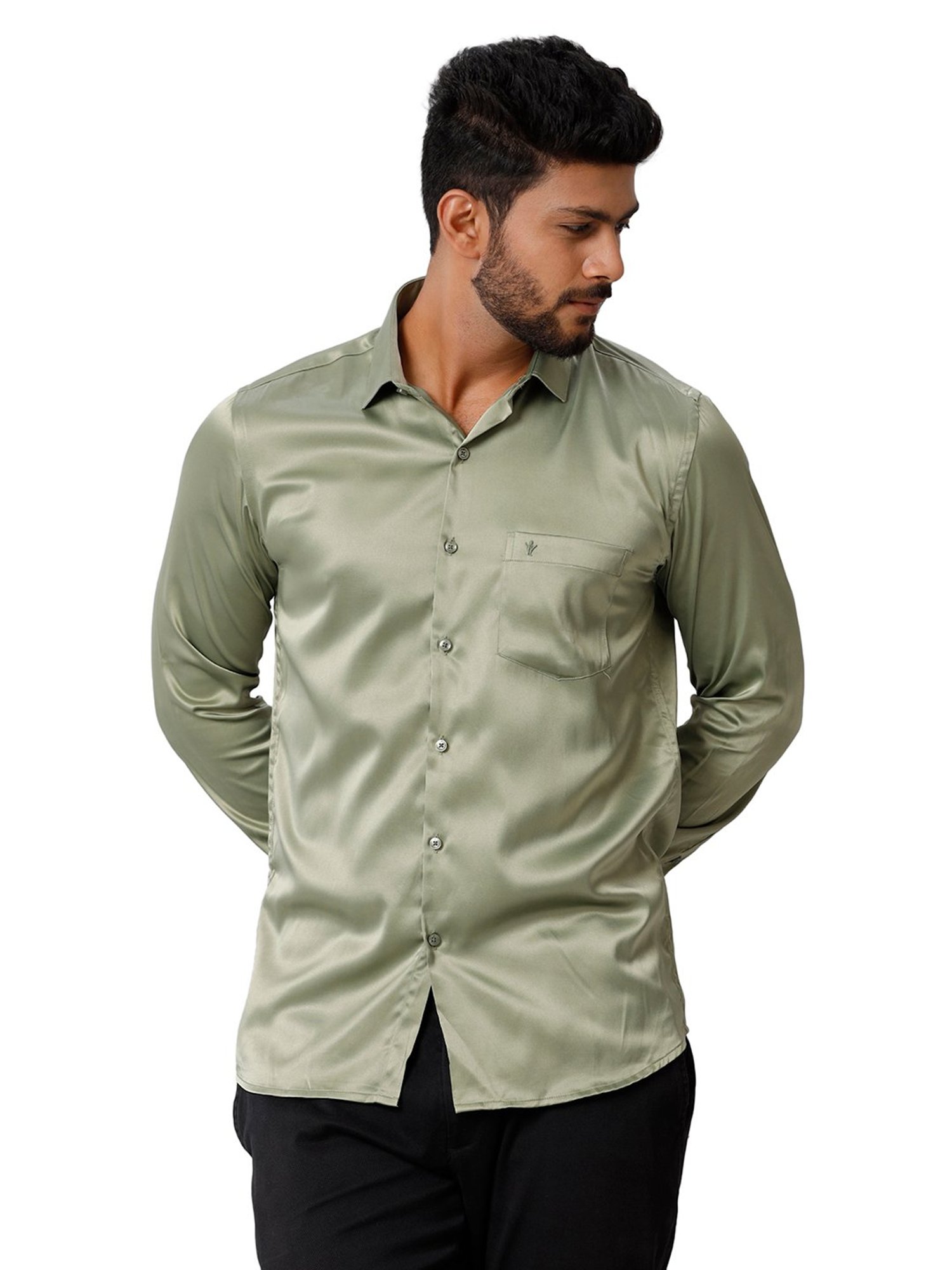 Ramraj Green Regular Fit Full Sleeves Shirt