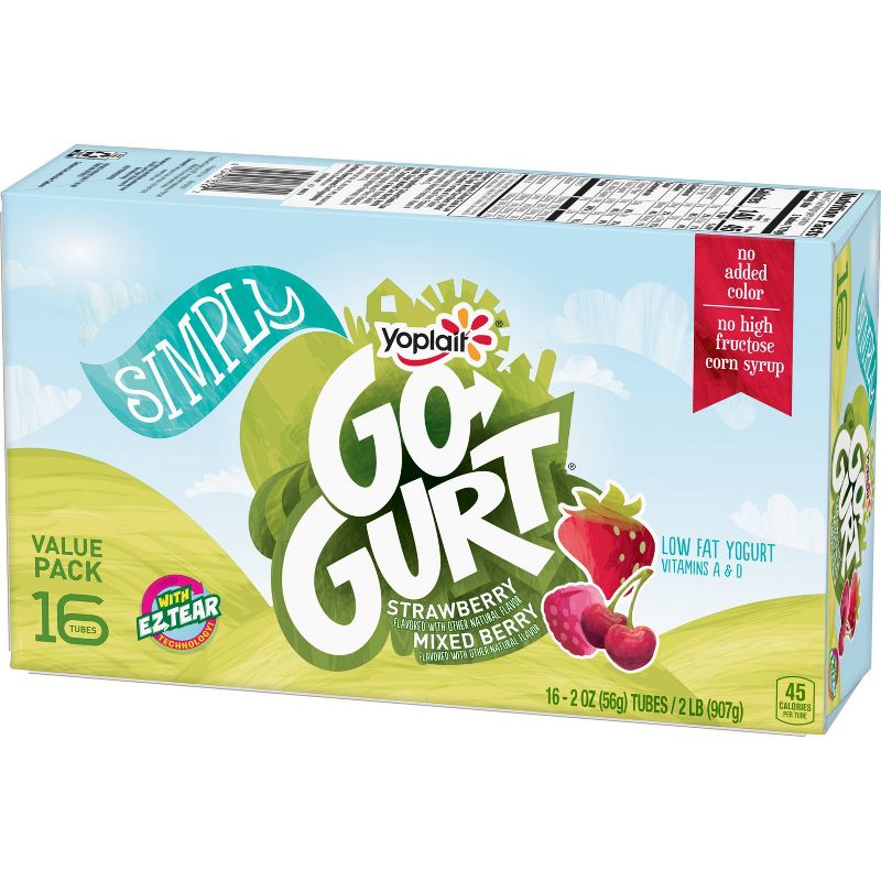 Yoplait Simply Go-Gurt Strawberry and Mixed Berry Low Fat Kids' Yogurt Tubes - 16pk/2oz Tubes