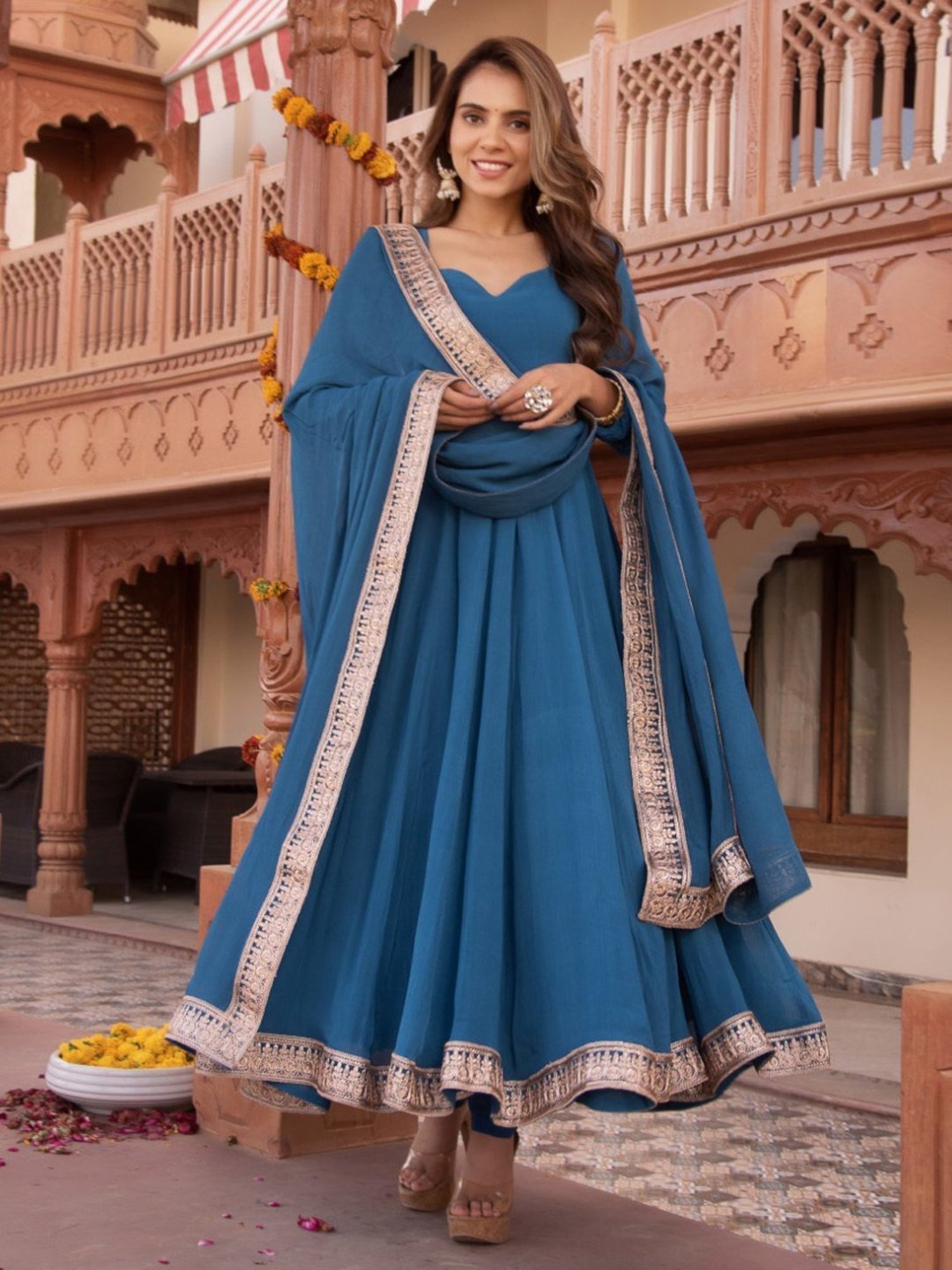Calmna Serene Ocean Blue Gotapatti Georgette Anarkali Suit Set