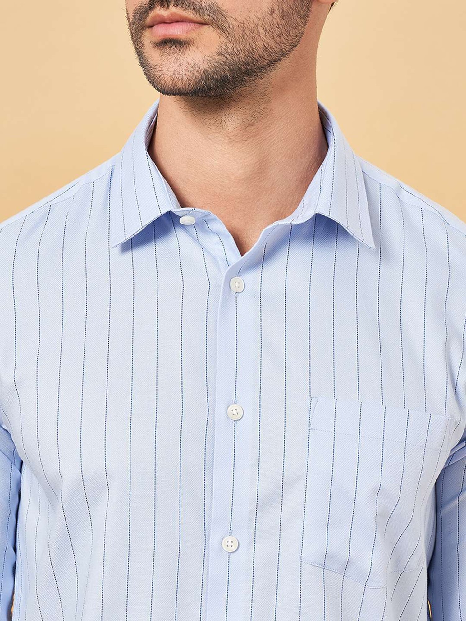 Peregrine By Pantaloons Blue Bonnet Slim Fit Striped Shirt