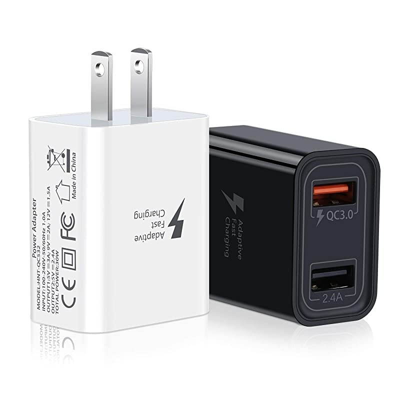 QC 30 Wall Charger  2Pack 30W QC 30 Fast Charger Dual Ports Adaptive Fast Charging Power Adapter Compatible with Wireless Charger iPhoneiPadSamsung GalaxyTabletBlackWhite