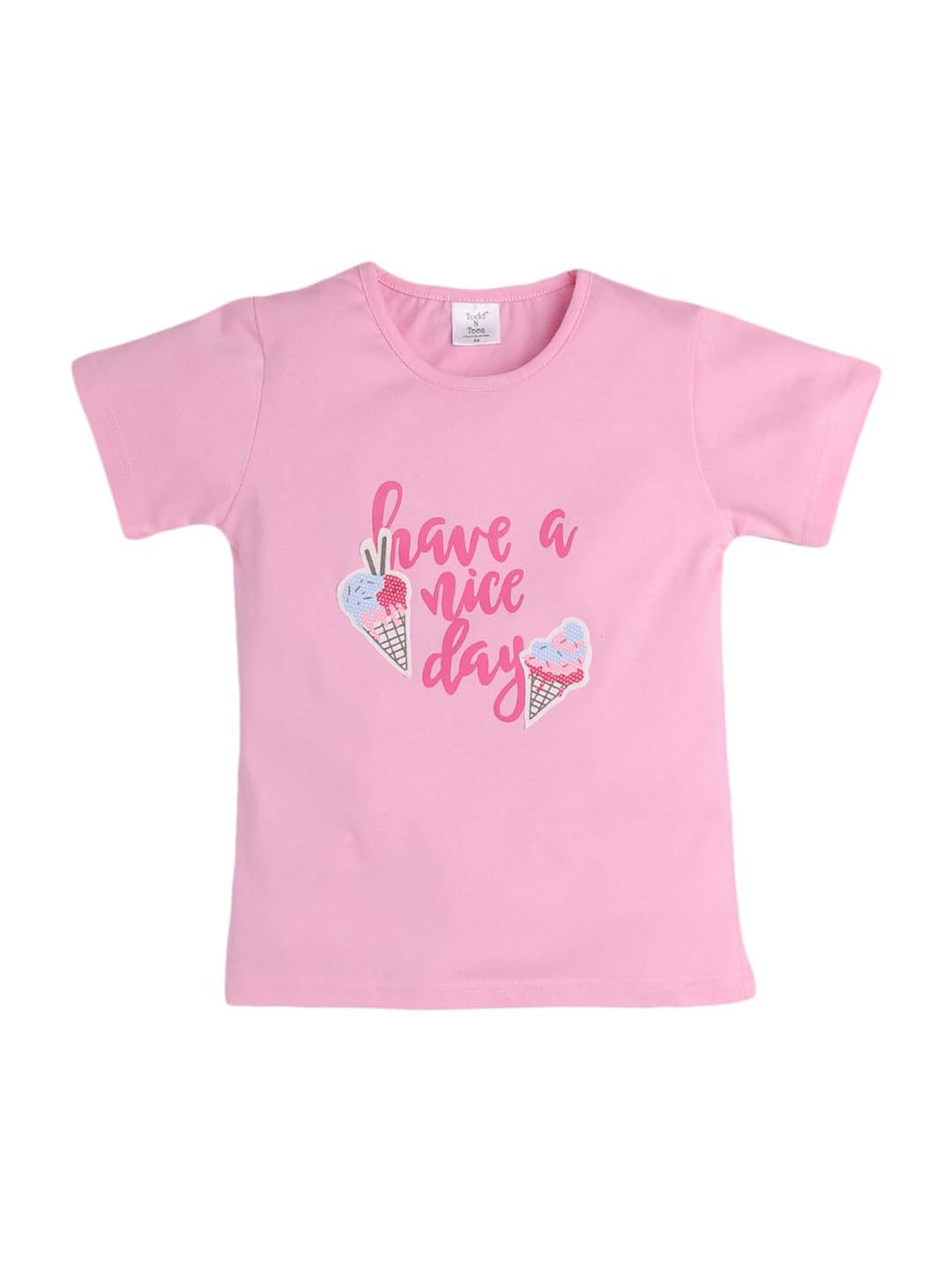 Todd N Teen Kids Pink Cotton Printed T-Shirt & Pyjamas