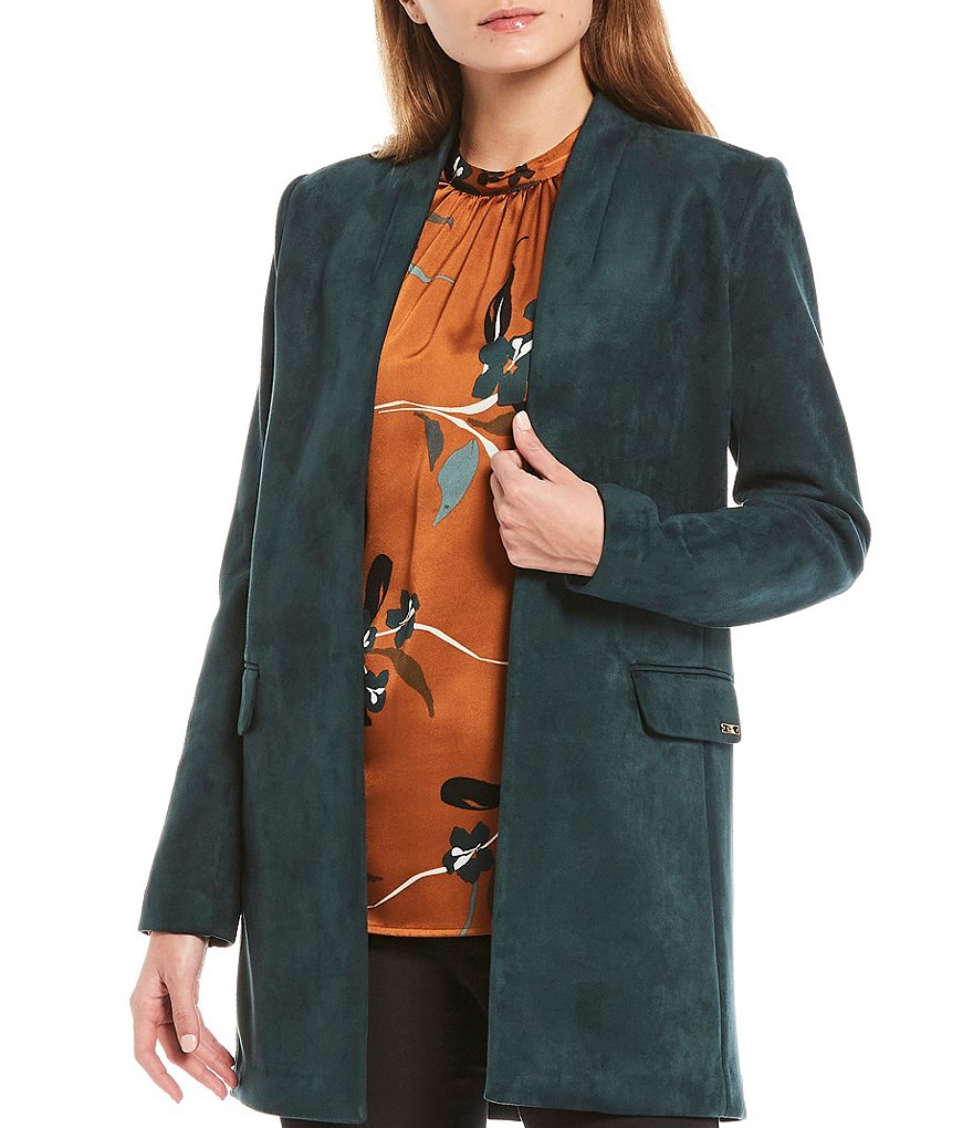 Calvin Klein Petite Size Faux Suede Open-Front Topper Jacket