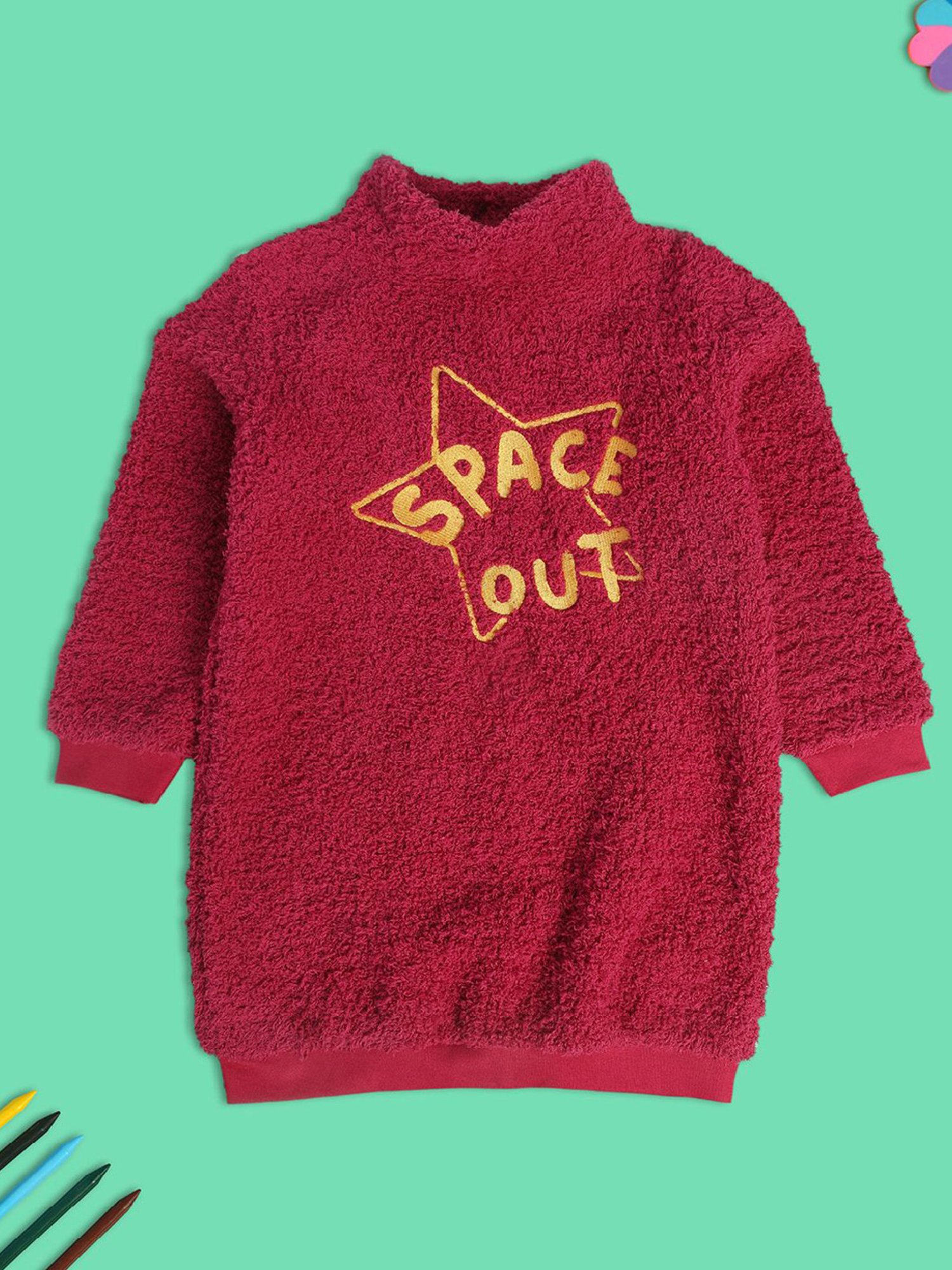 MINIKLUB Kids Maroon Embroidered Full Sleeves Dress