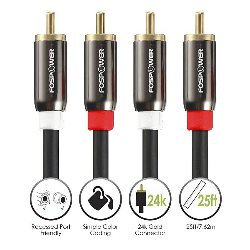 25 Feet 2 RCA MM Stereo Audio Cable 24K Gold Plated | Copper Core 2RCA Male to 2RCA Male LeftRight Premium Sound Quality Plug