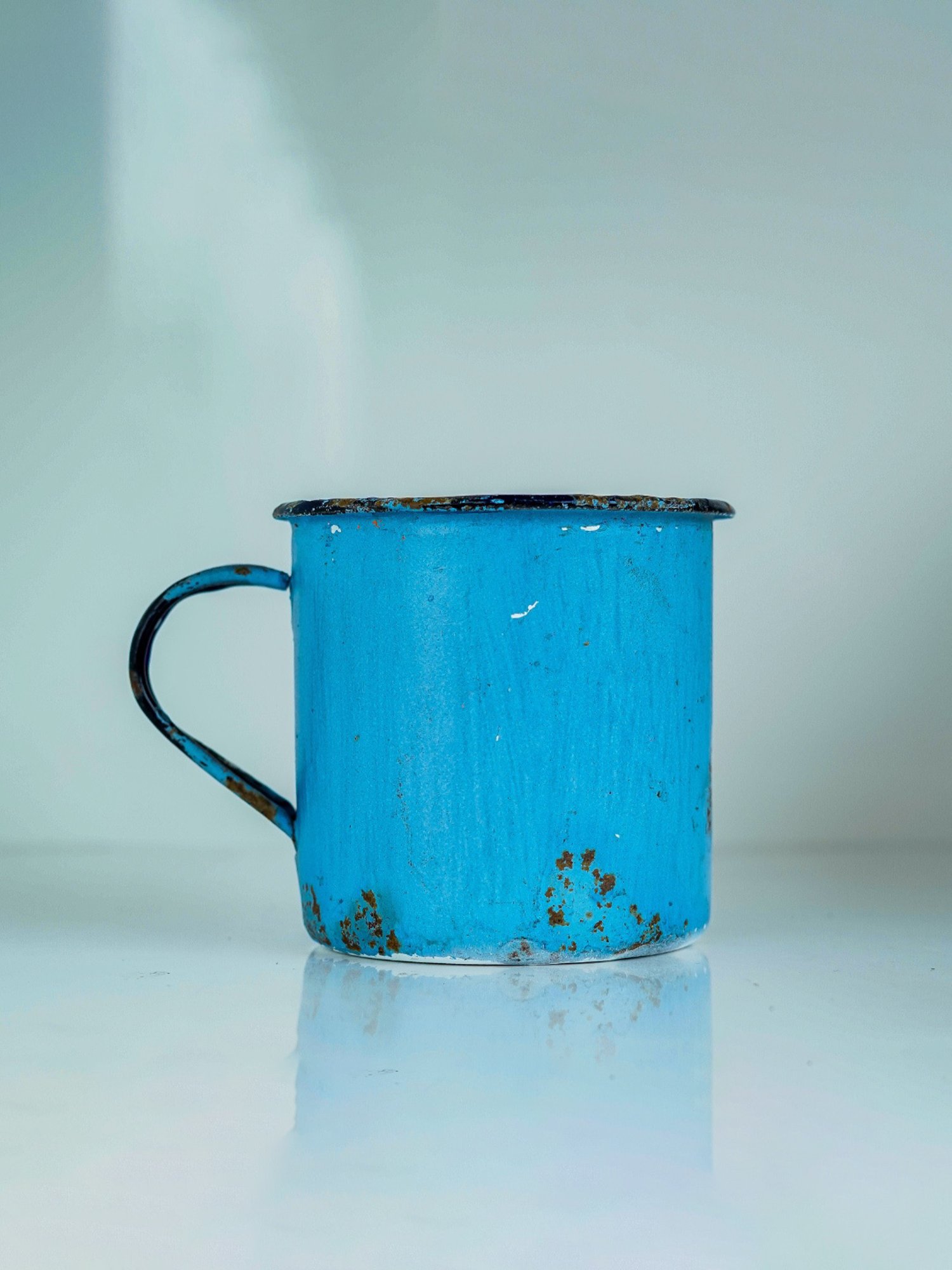 Artisans Rose Hand-painted Blue & Yellow Enamel Vintage Mugs - Set of 2