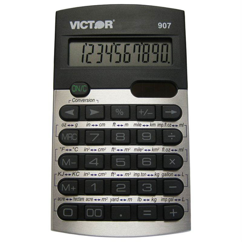 Victor Technology VCT907 Calculator, 10-Digit, 2.63 in. x 4.5 in. x .38 in., Black-Silver