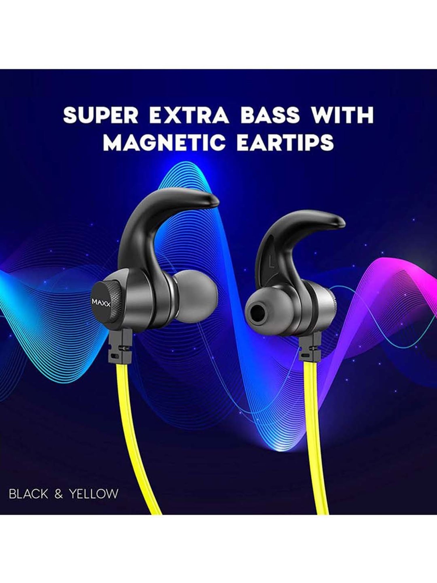 Maxx NX10 Wireless Neckband with Rapid Charge (Black/Yellow)