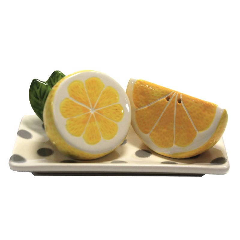 Tabletop 2.25" Lemon Salt & Pepper W/Tray Set Summer Citrus Picnic Transpac  -  Salt And Pepper Shaker Sets