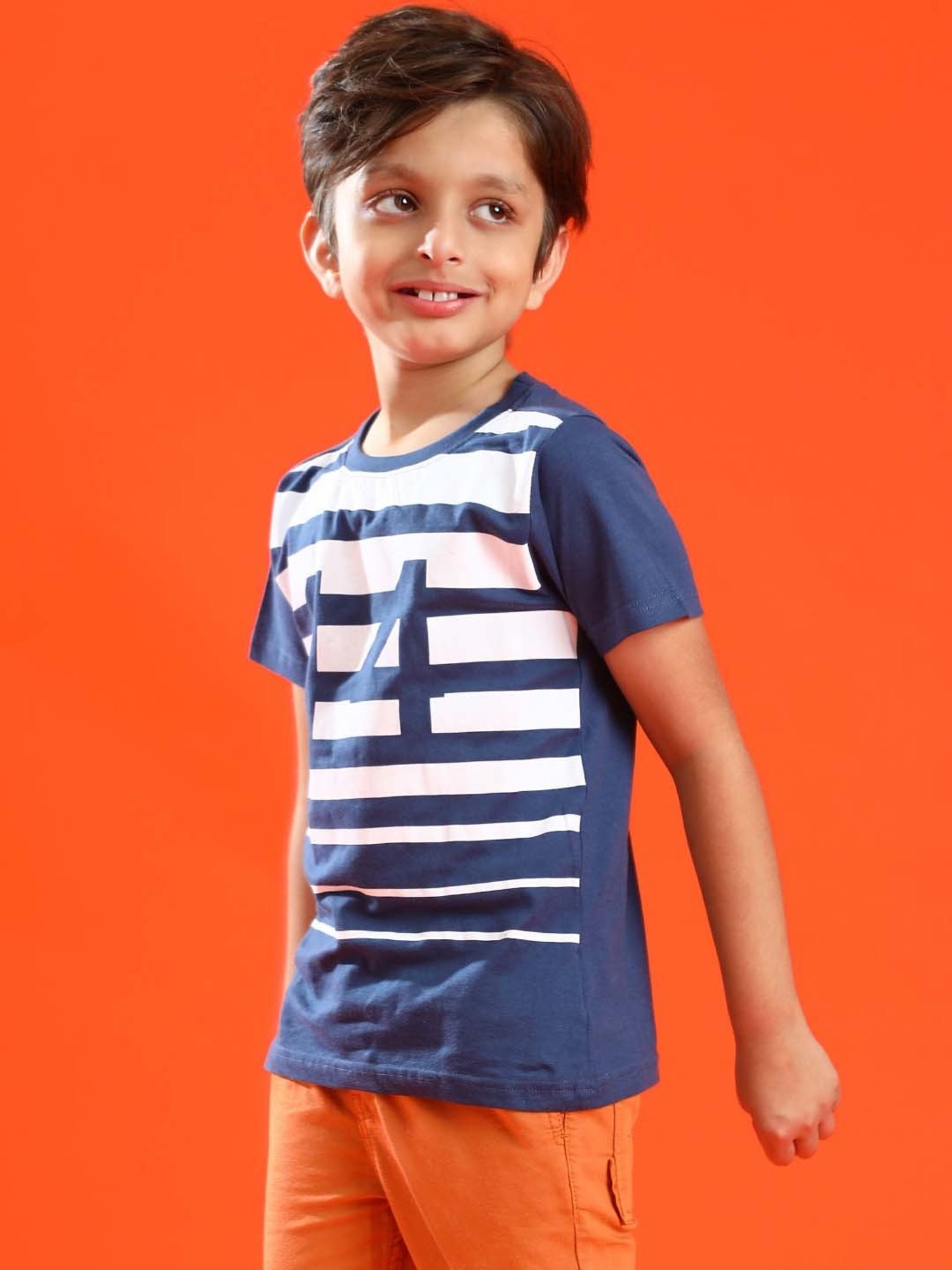 Tales & Stories Kids Navy & White Cotton Printed T-Shirt