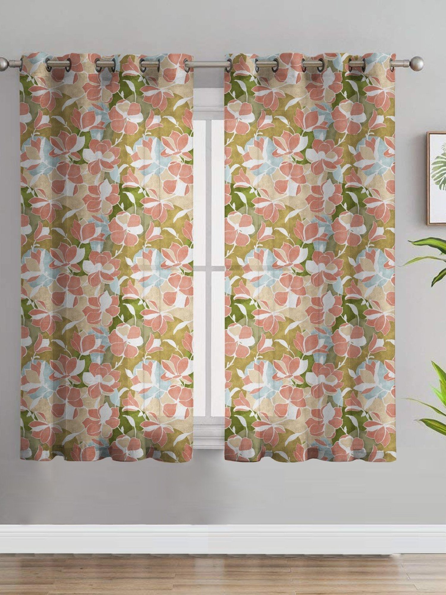 SPACES DRAPE STORY Boho Floral Multicolor Polyester 5 ft Sheer Window Curtains - Set of 2