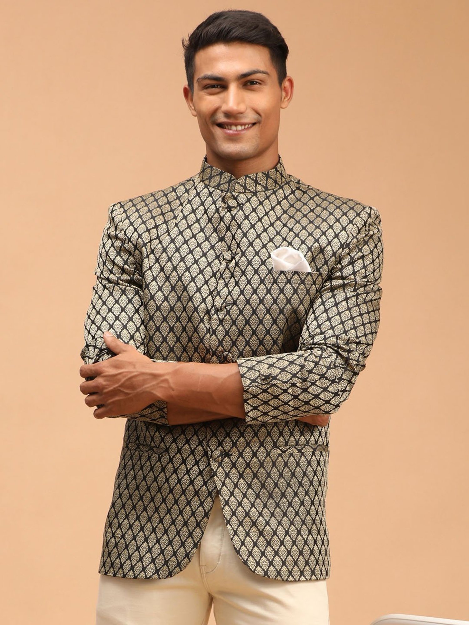 Hangup Cream Regular Fit Ethnic Blazer