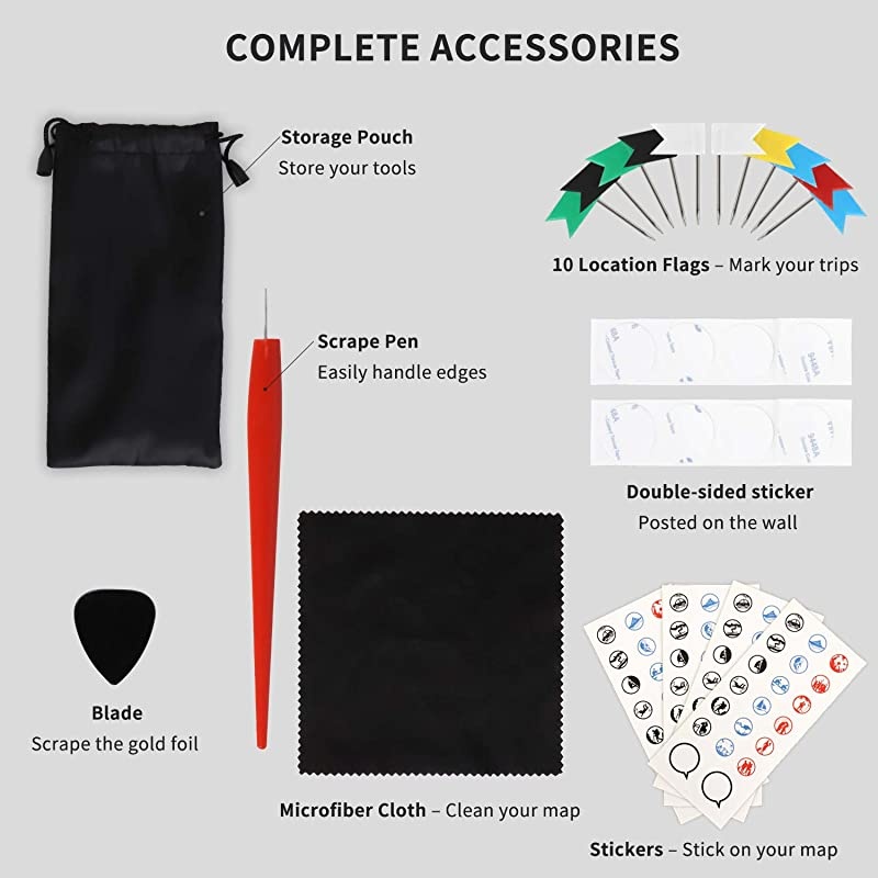 JARLINK Scratch off USA Map 12X17 inches United States Map with Unique Accessories Set Personalized Travel Tracker Poster USA Map Poster Perfect Gift for Travelers