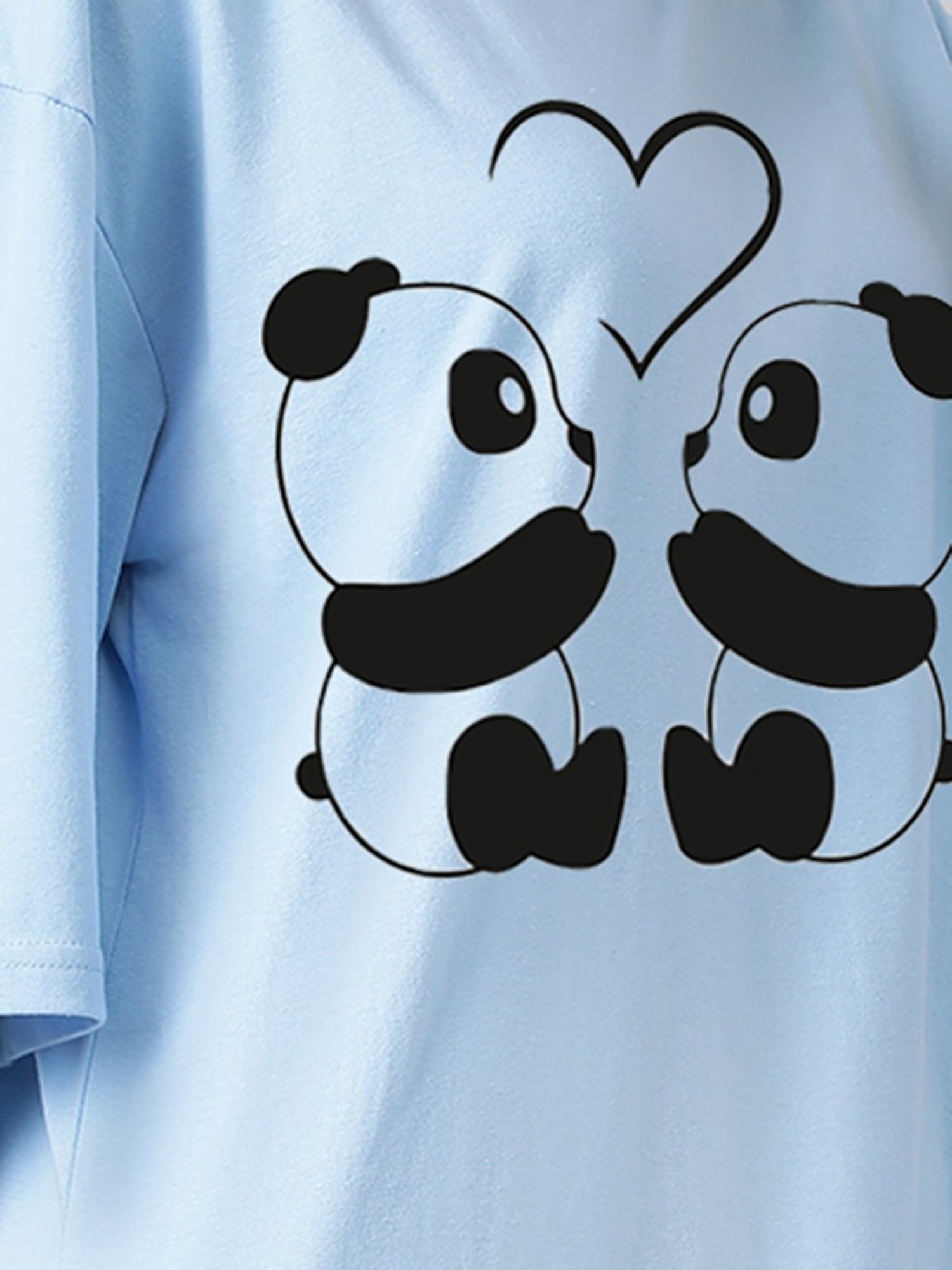 Kotty Light blue Printed Oversized T-Shirt