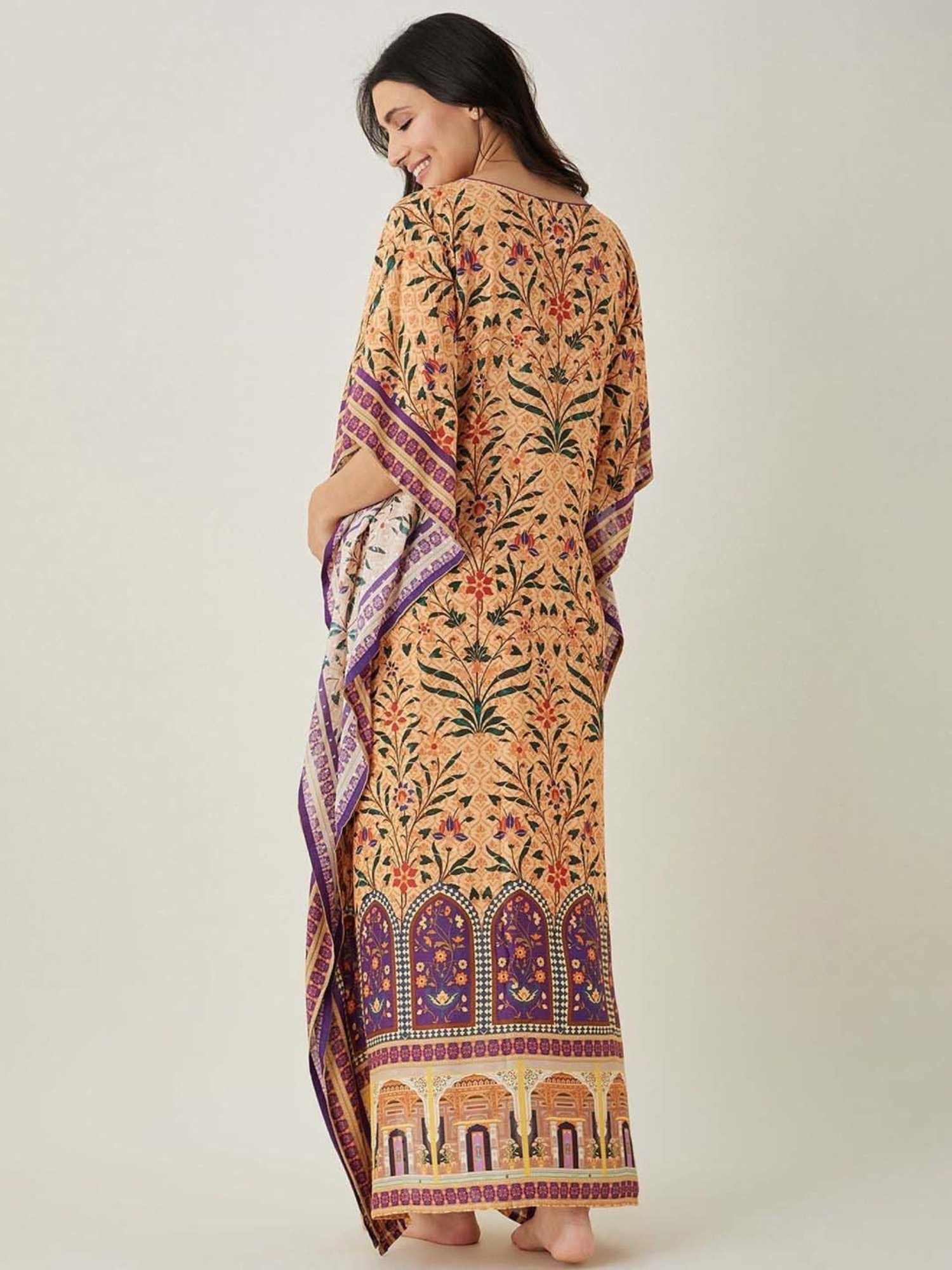 The Kaftan Company Beige Printed Maternity Kaftan