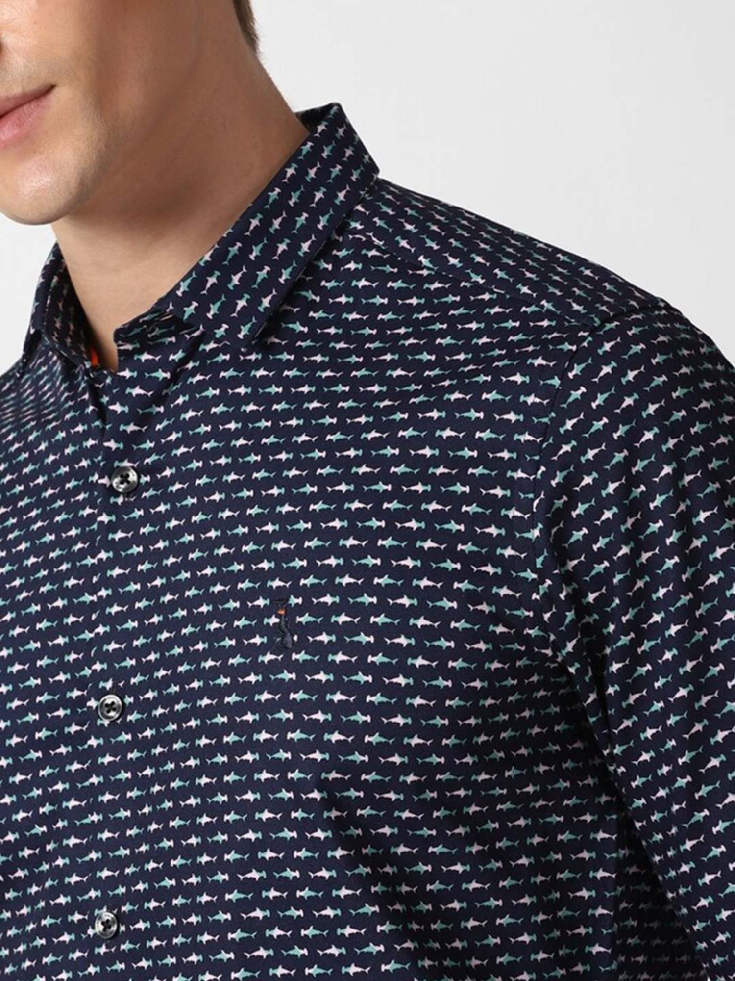 Simon Carter London Navy Printed Slim Fit Shirt