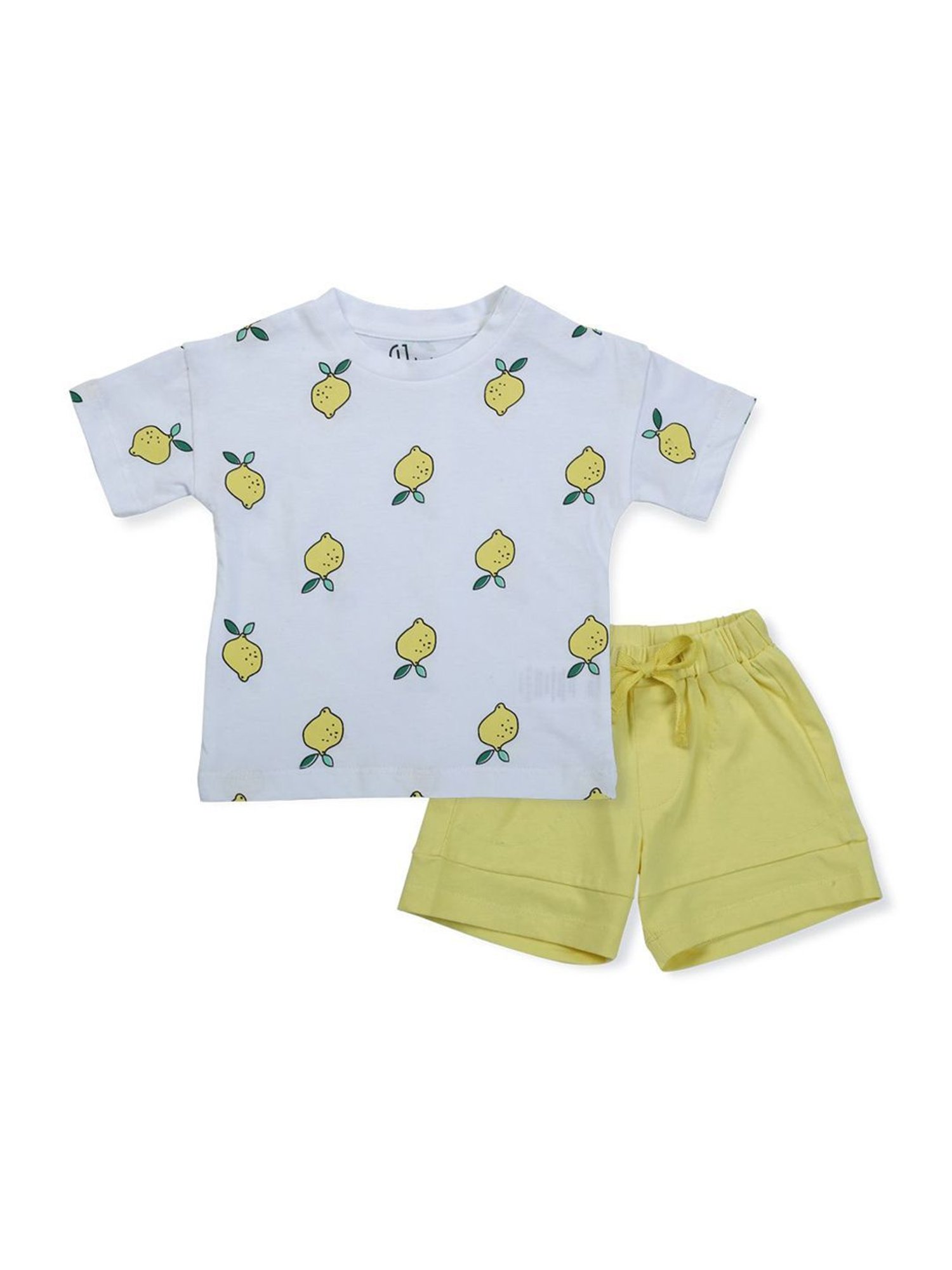 Gini & Jony Kids White & Yellow Cotton Printed T-Shirt Set