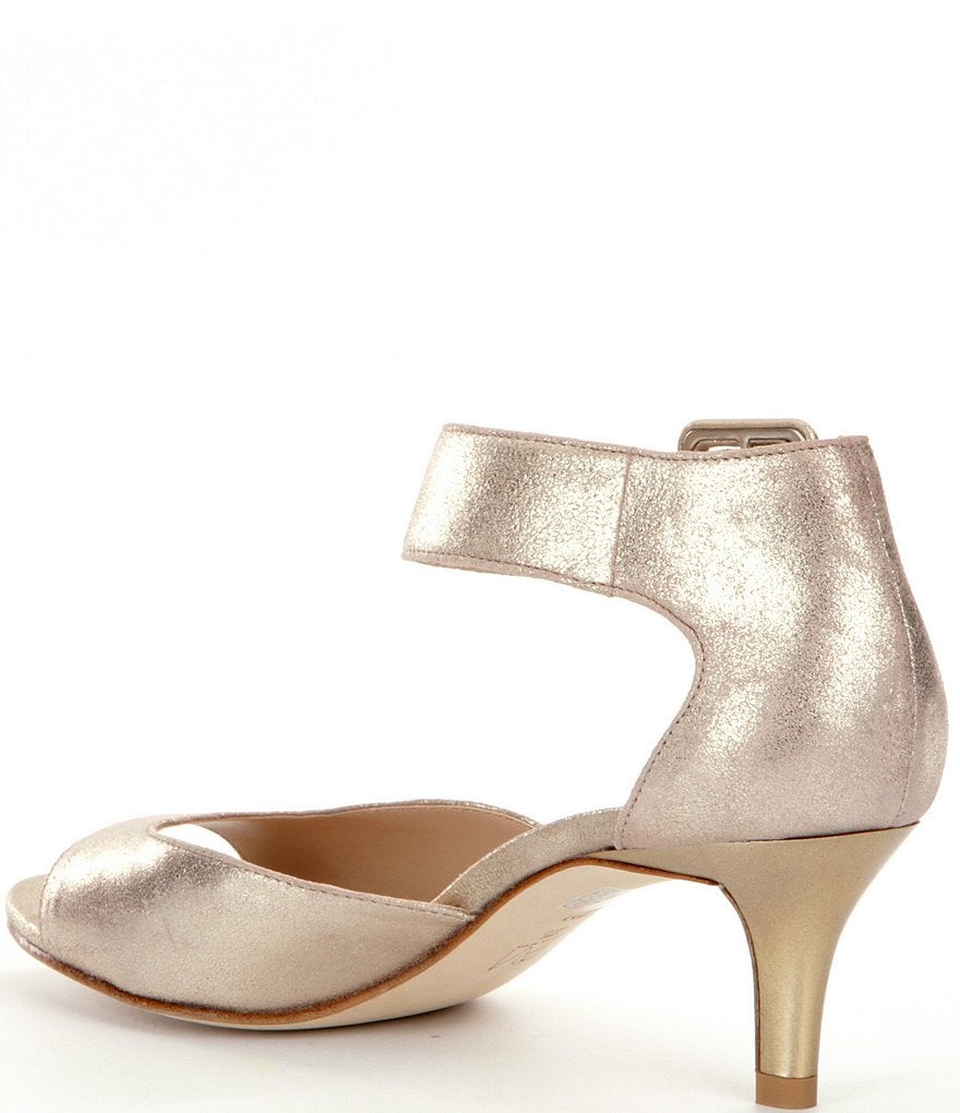 Pelle Moda Berlin Metallic Leather Ankle Strap Kitten-Heel Dress Sandals