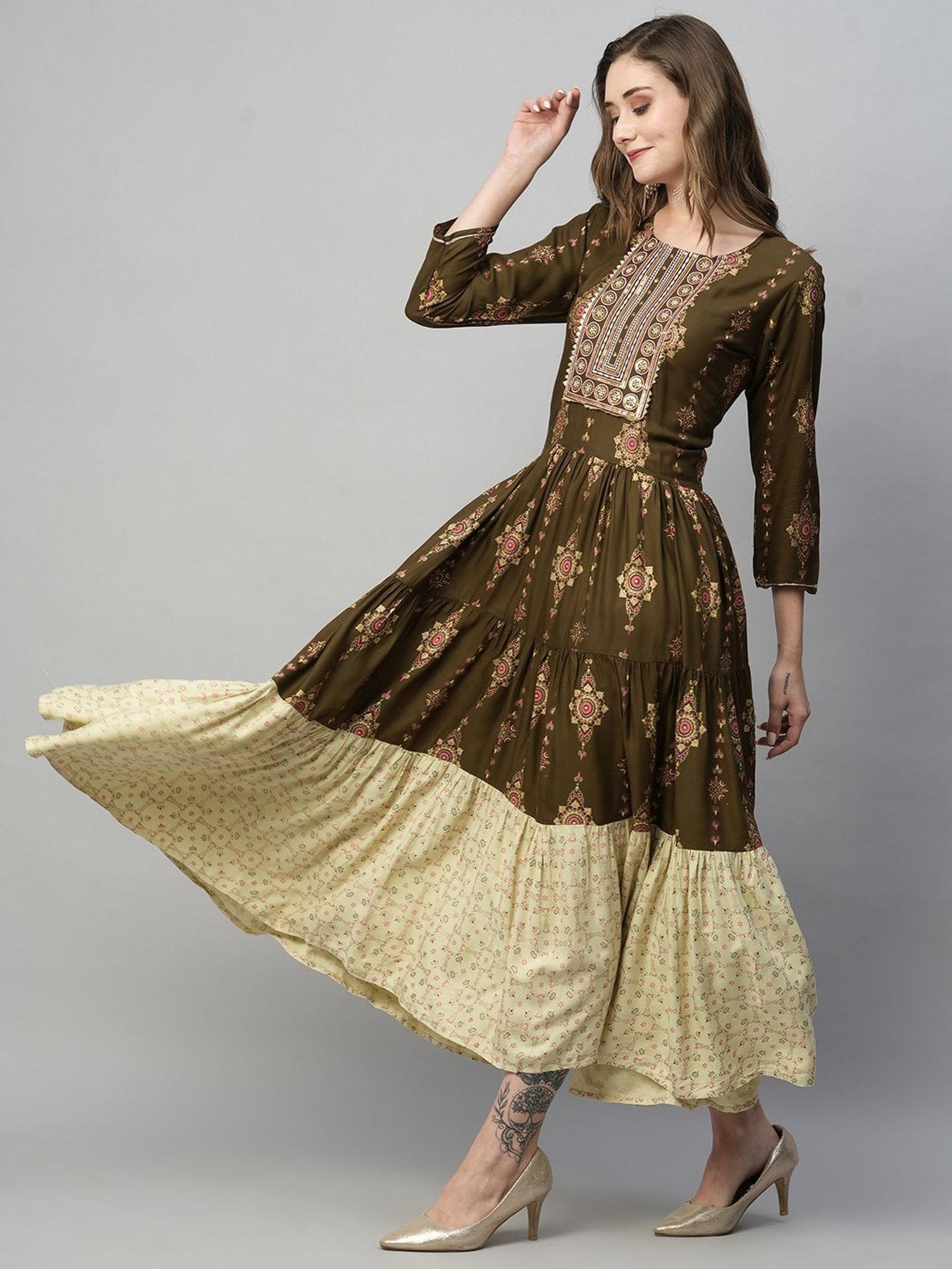 KIANA Green Printed Maxi Dress