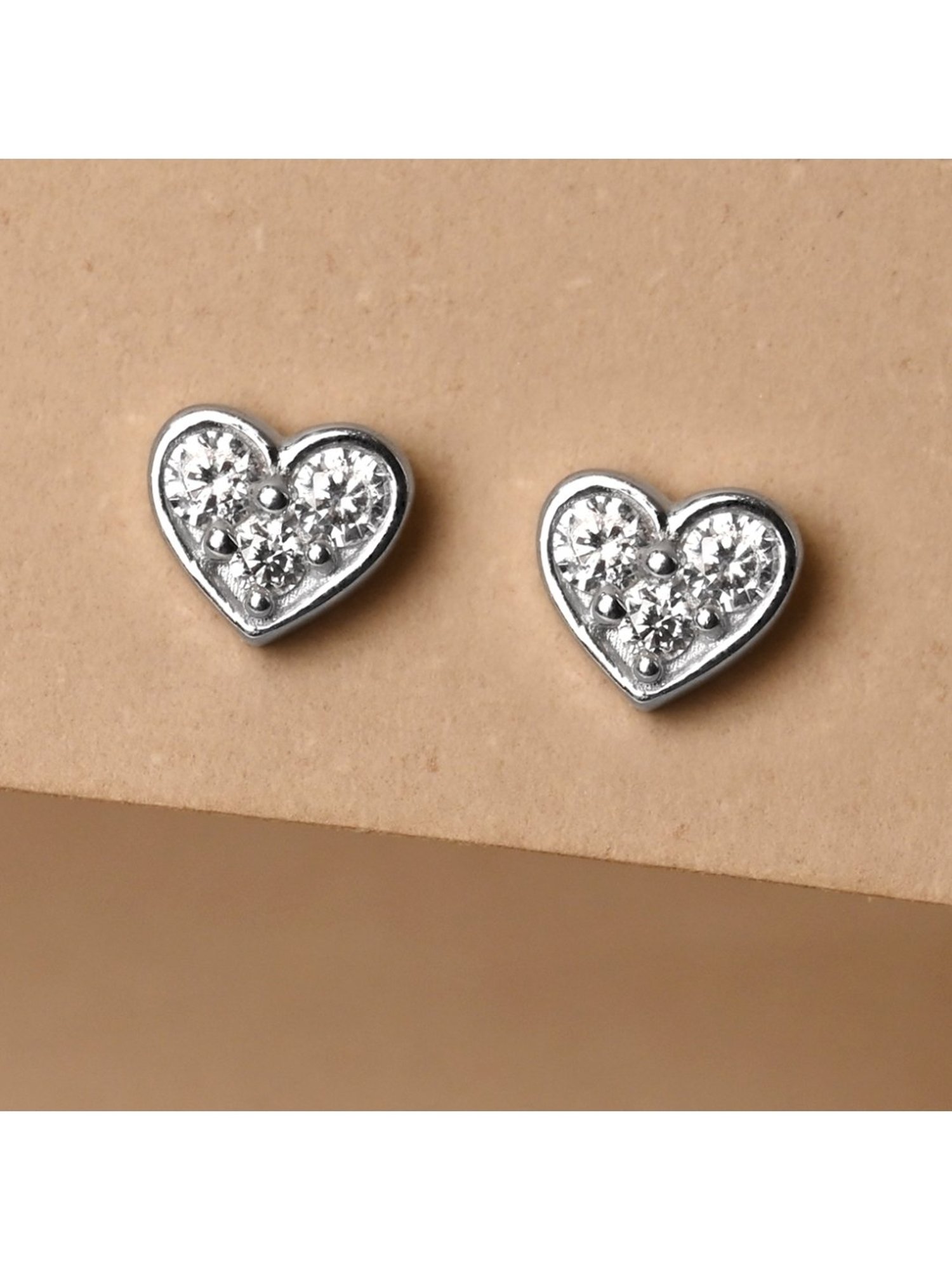 Clara 92.5 Sterling Silver Minimal Daily Wear Heart Stud Earrings for Kids Girls