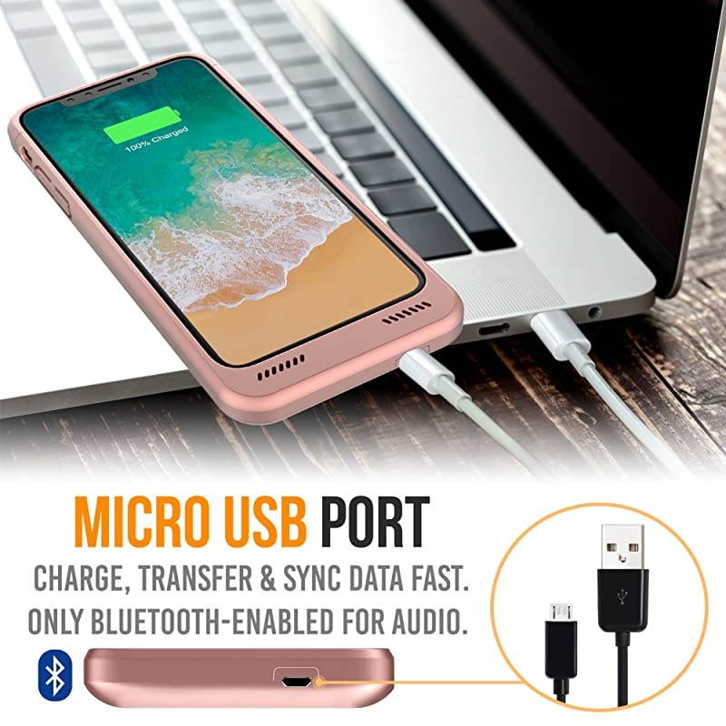 XsX Battery Case 4200mAh Slim Portable Protective Extended Charger Cover with Wireless Charging Compatible with Xs X 58 inch BXX Rose Gold