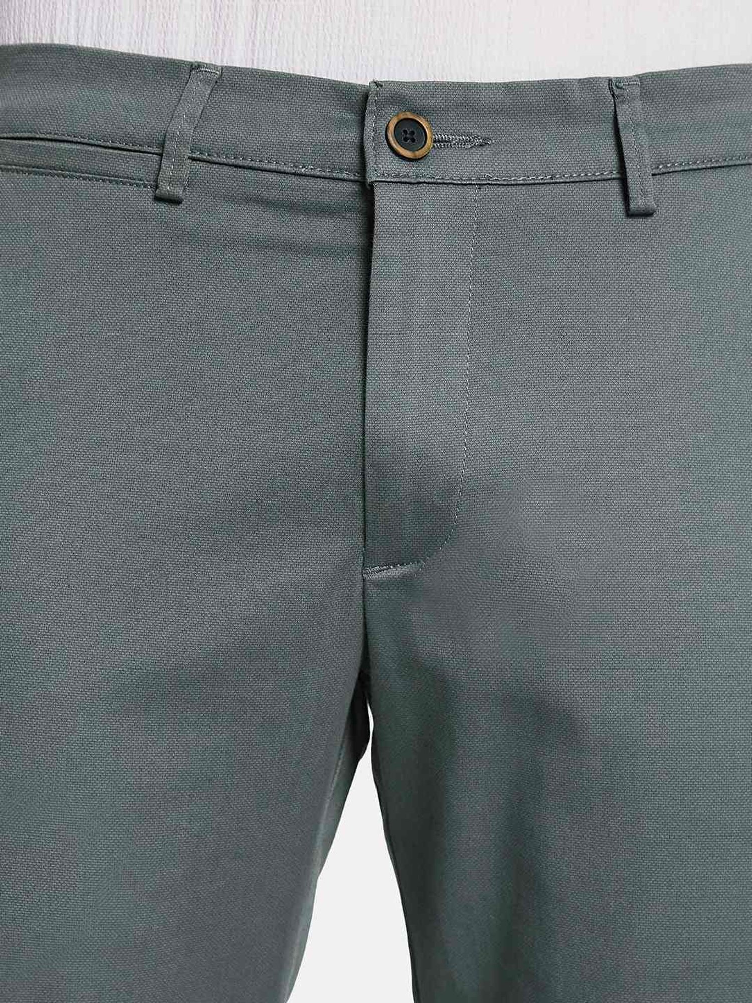 Octave Steel Blue Cotton Regular Fit Trousers