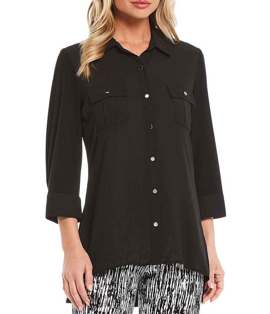 Slim Factor by Investments Bridget 3/4 Sleeve Button Front Hi-Low Top