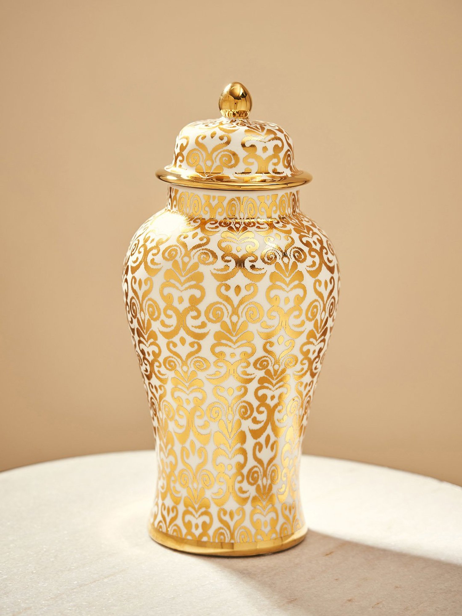 Pure Home and Living Gold Ceramic Printed Urn