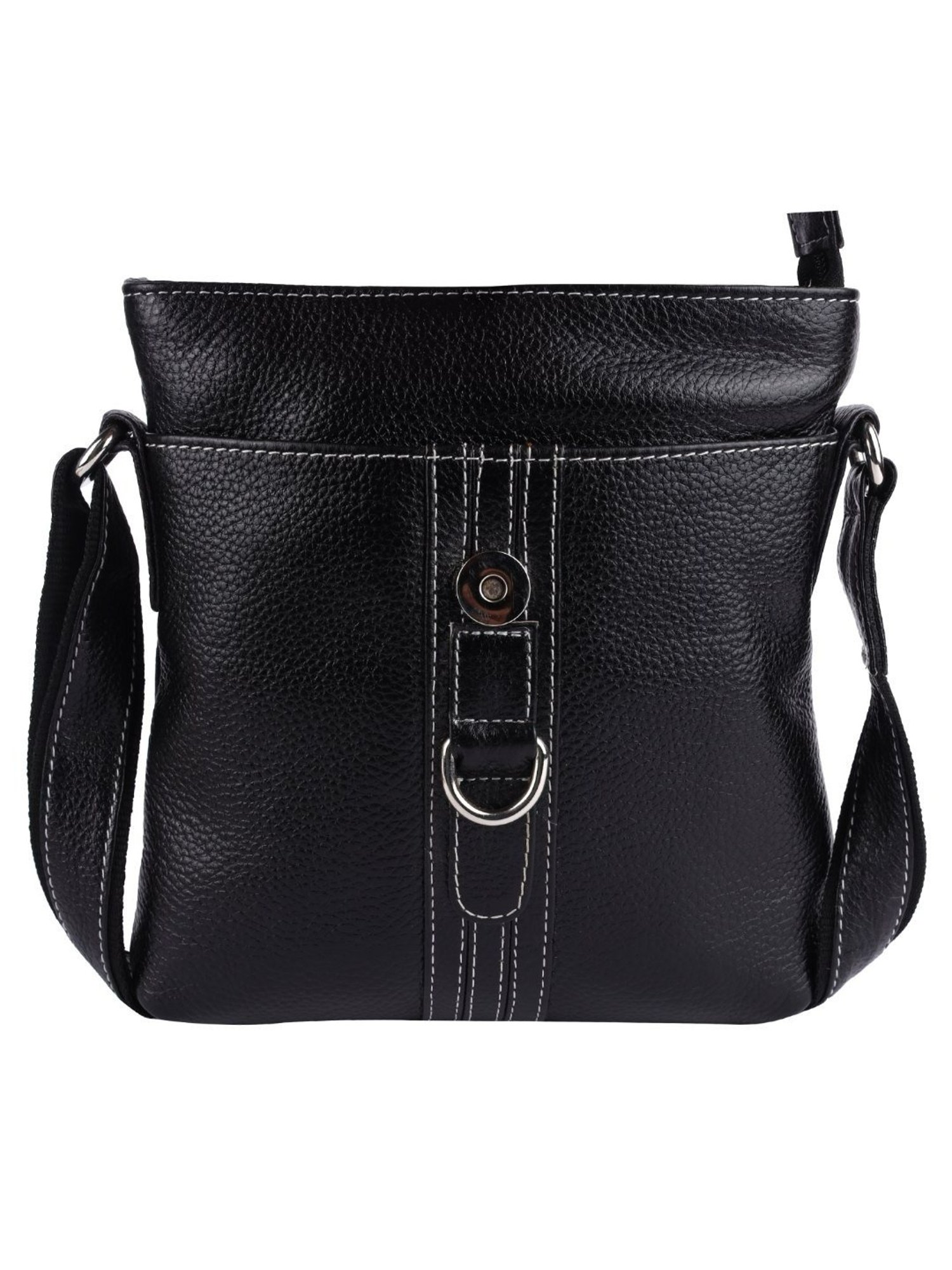 HiLEDER Black Textured Medium Leather 8 inch Cross Body Bag
