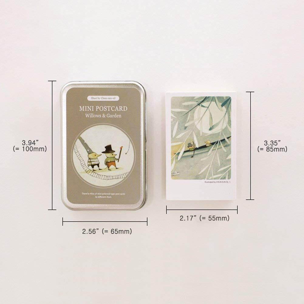 Mini Illustrated Card 40 Instax Mini Cards per Tin Case Decorative & Message Card 2.17" x 3.35" (Willows & Garden)