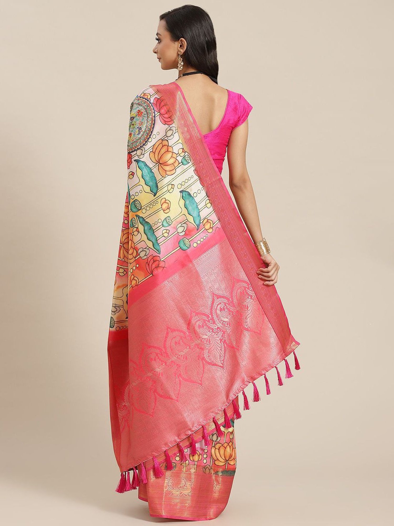 Silk Land Silk Multicolored Woven Saree With Unstitched Blouse