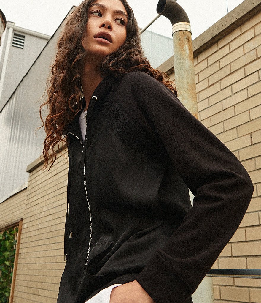 DKNY Mixed Media Zip Front Hoodie