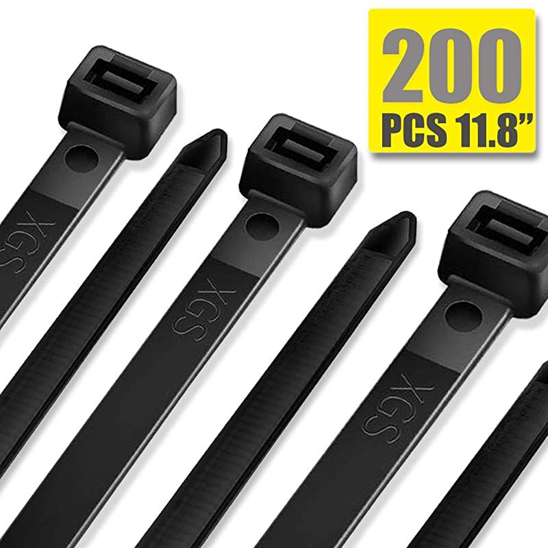 Ties Heavy Duty 12 Inch Actual 118 Inch Cable Ties Black Tie 200 Packs Wire Ties 120LB Tensile Strength UV Resistant PA66 Nylon ties 03 inch Wide and 006 Inch Thick
