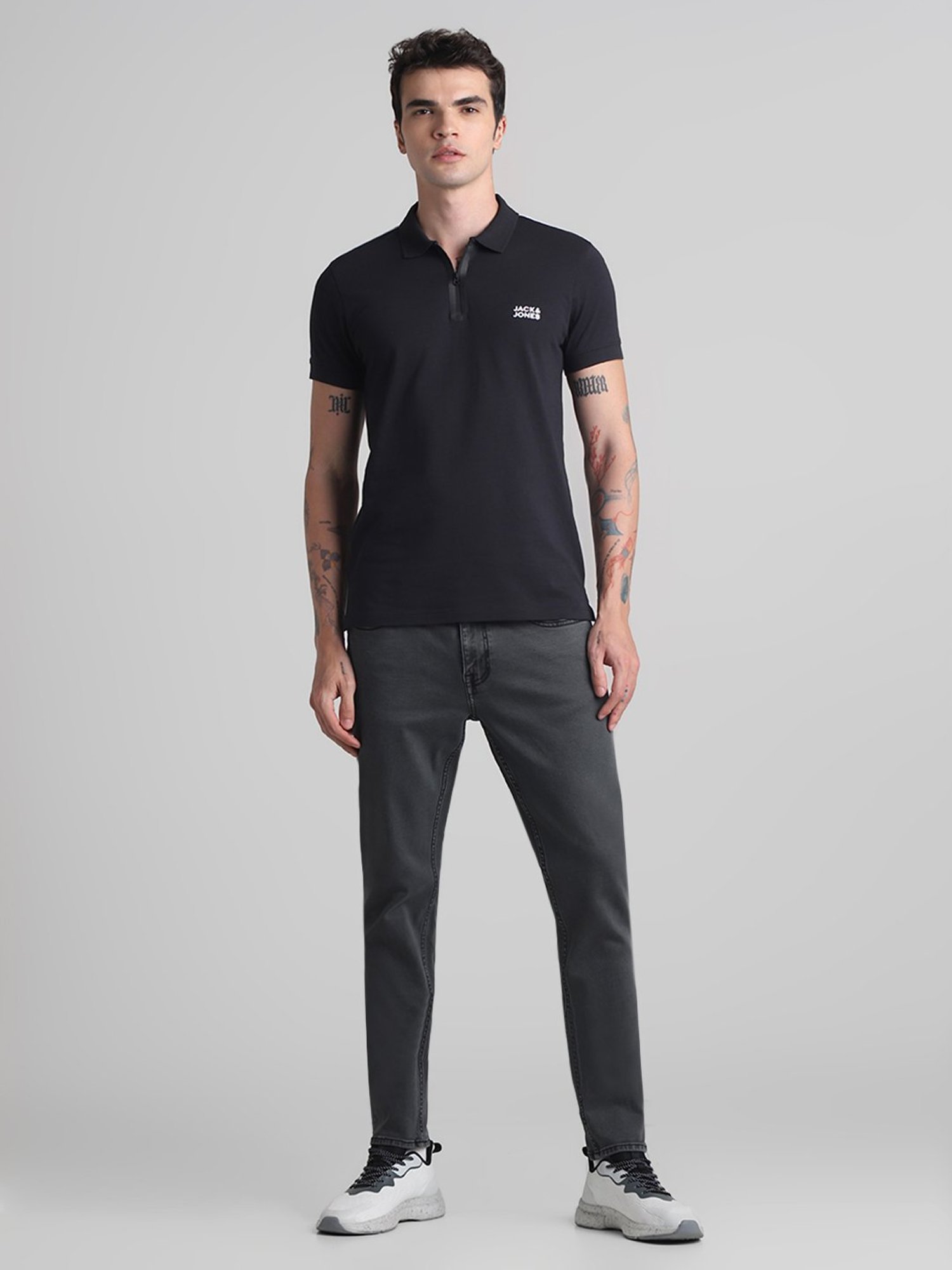 Jack & Jones Black Slim Fit Cotton Polo T-Shirt