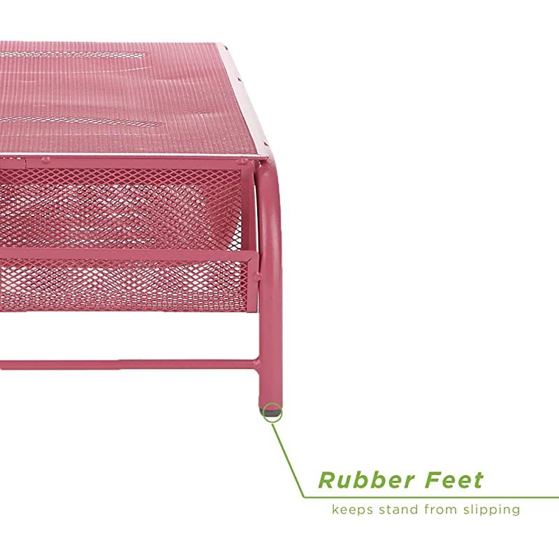 MESHMONSTA-PNK Metal Mesh Desk Drawer, Desktop Monitor Stand Organizer, Pink