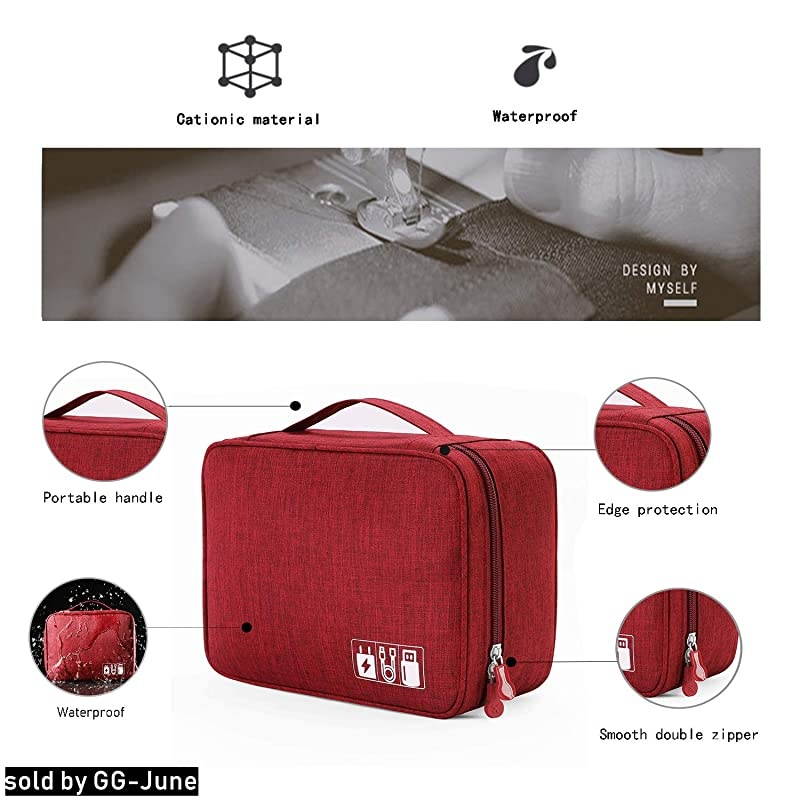 Organizer, Electronic Accessories Double Layer Travel Cable Organizer Cord Storage Bag for Cables, iPad (Up to 9.7''), Charger, Phone, USB, SD Card(Black)