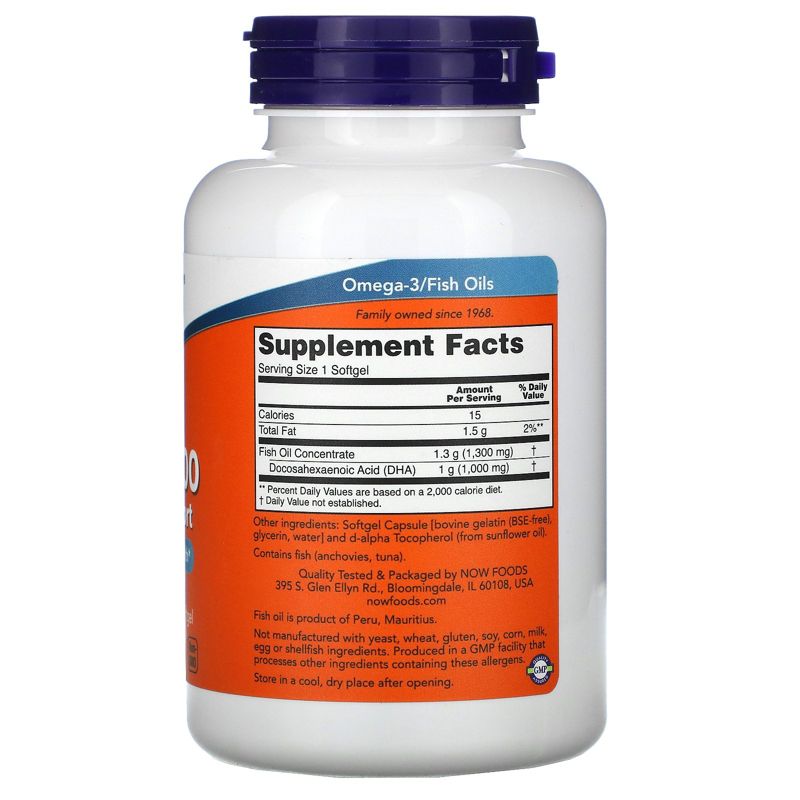 Now Foods DHA-1000 Brain Support, Extra Strength, 1,000 mg, 90 Softgels, Dietary Supplements