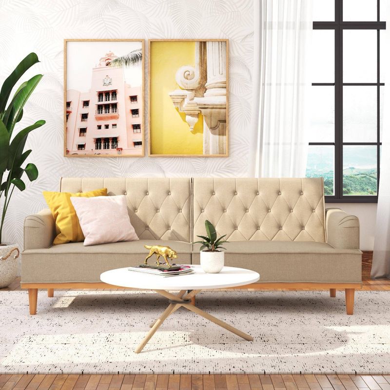 Stella Vintage Convertible Sofa Bed Futon Tan Linen - Mr. Kate