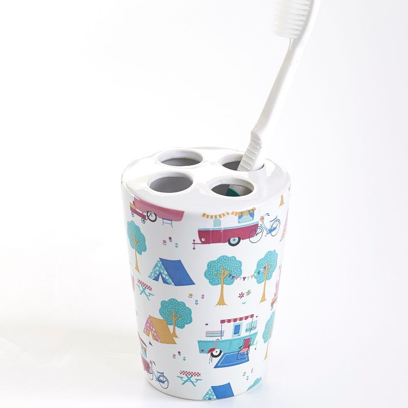 Lakeside Glamper Ceramic 4-Slot Toothbrush Holder for Bathroom Countertops