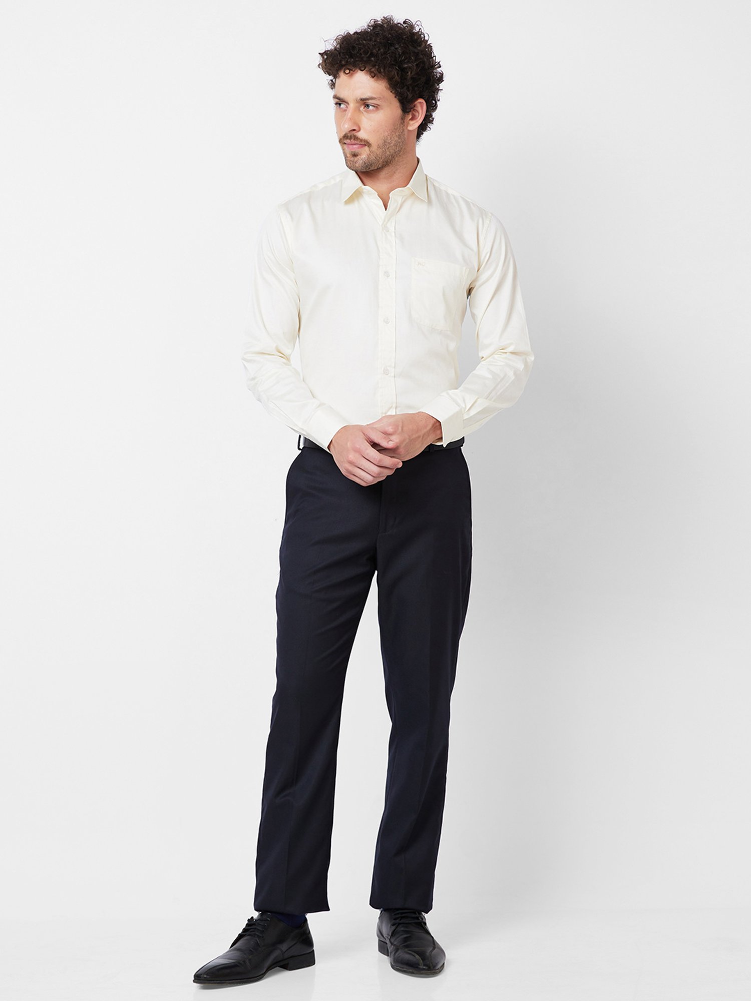 Kenneth Cole New York Light Yellow Slim Fit Cotton Shirt