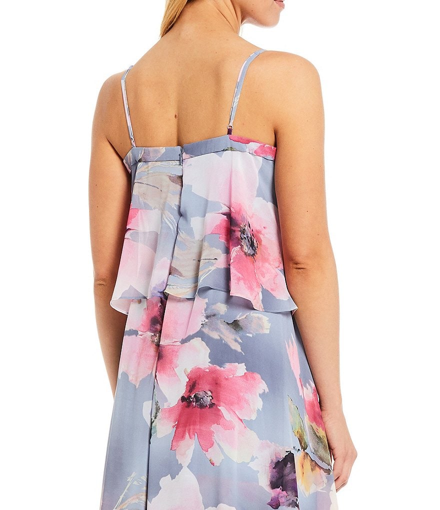 Aidan Aidan Mattox Floral Tiered Square Neck Chiffon Gown