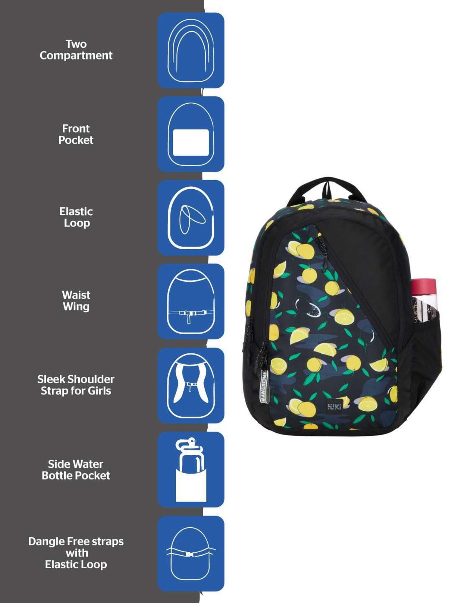 Wiki 21.5 Ltrs Black Medium Backpack