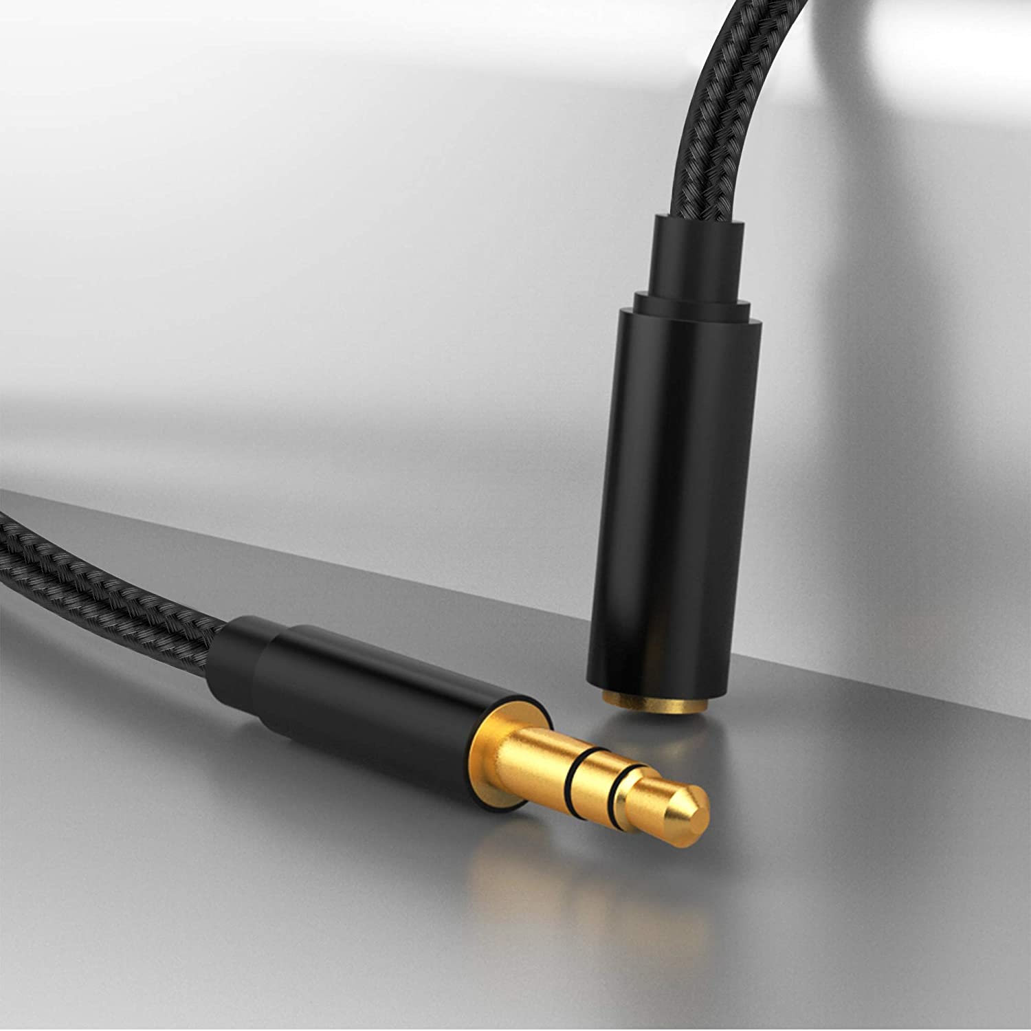 Audio Auxiliary Stereo Extension Audio Cable 3.5mm Stereo Jack Male to Female, Stereo Jack Cord for Phones, Headphones, Speakers, Tablets, PCs, MP3 Players and More (10FT/ 3M, Nylon-Black)