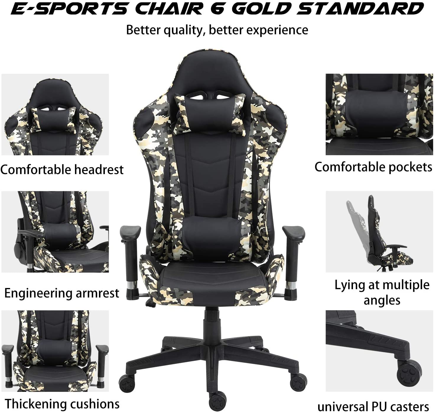 Ergonomic Gaming Chair Racing Computer Chair PU Leather Chair Adjusted Reclining Office Desk Chair with Headrest and Lumbar Support
