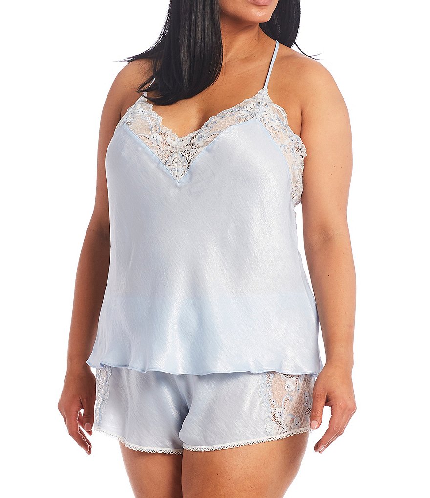 In Bloom by Jonquil Plus Cross-Dye Lace Shimmer Satin Shorty Coordinating Pajama Set