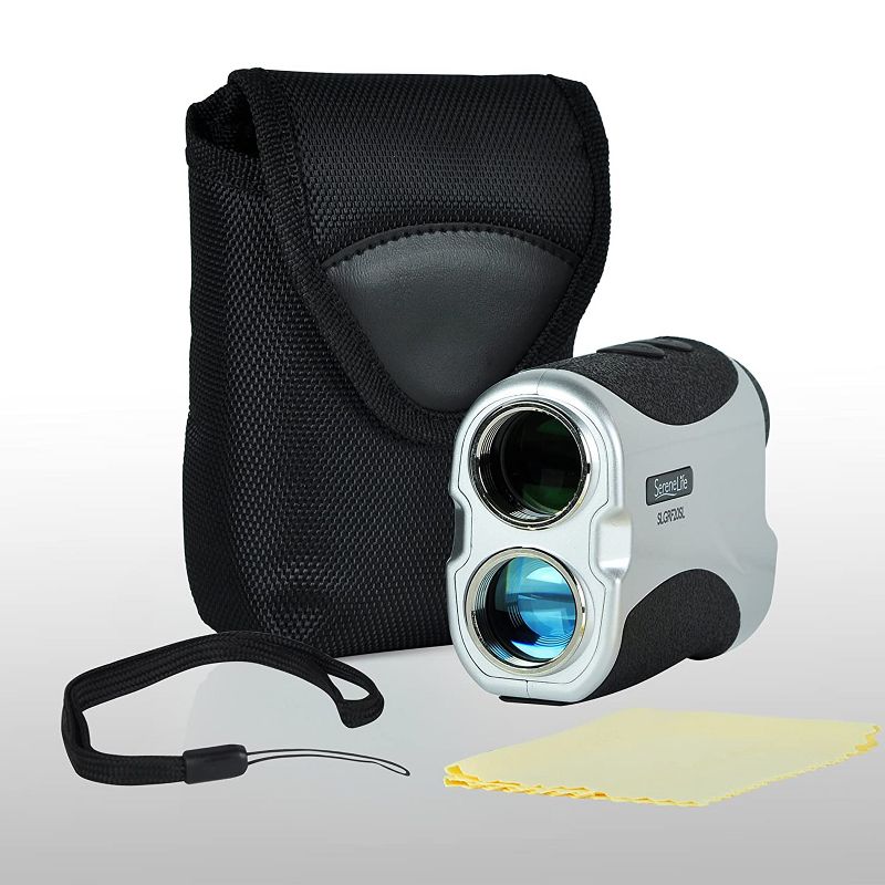 SereneLife SLGRF20SL Standard Laser Range Finder Digital Golf Distance Meter for Golfing, Hunting, and Archery with Pin Sensor Technology, Silver